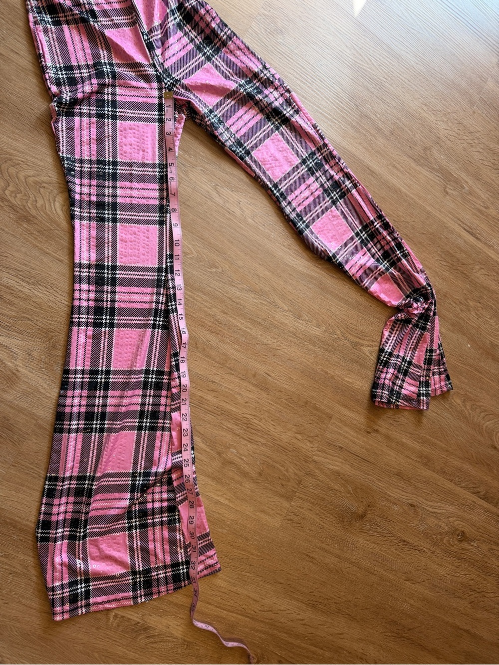 Pink Sequin Plaid High-Waist Flared Pants Festival Outfit - Picture 6 of 6